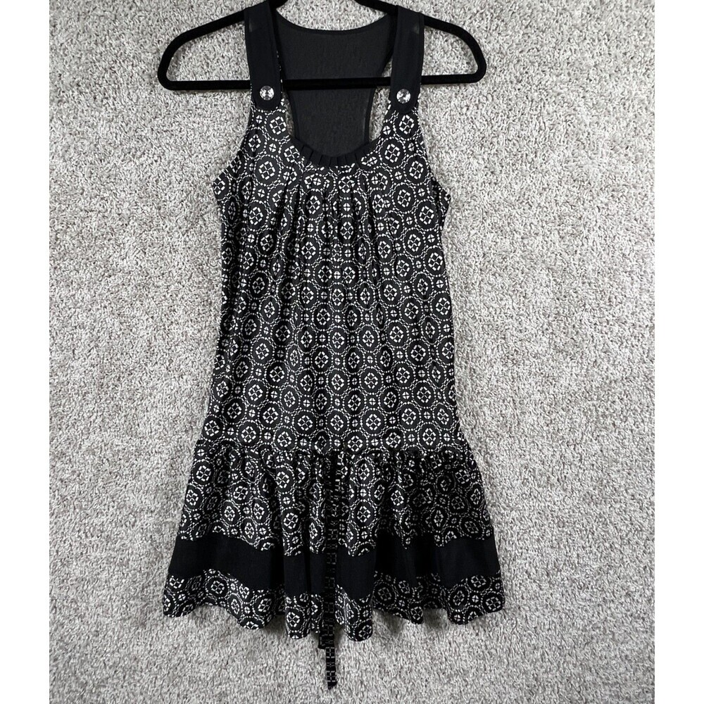 Candies Dress Womens Small Black White Sleeveless Ruffle Stretch Mini